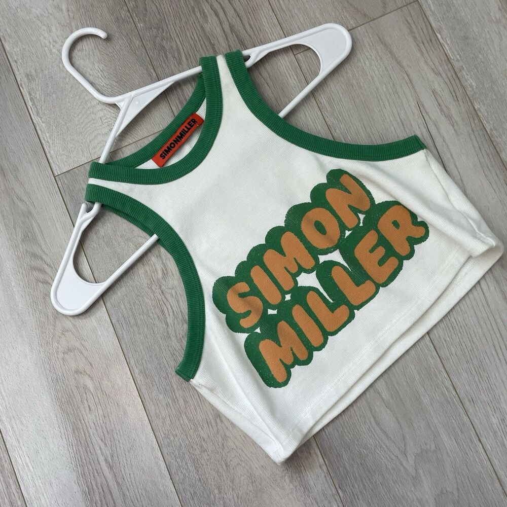 Simon Miller Tank Top cotton crop dibby logo womens White Green (small) casual